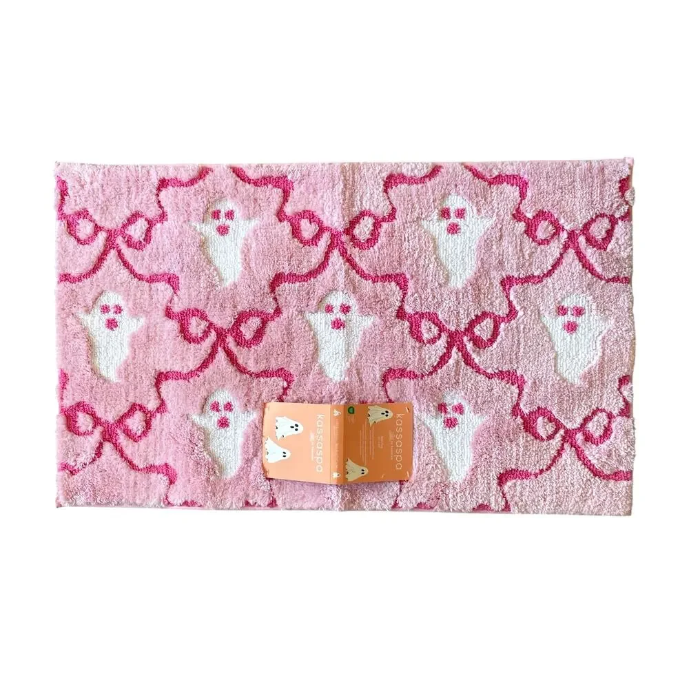Kassatex GHOST BOWS Halloween Bath Rug 21x34 Pink & White Spooky Boo New